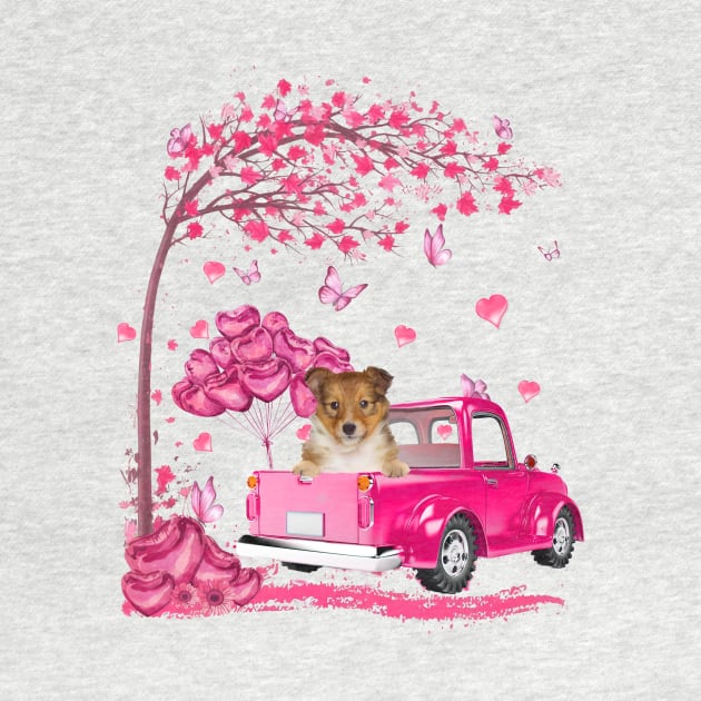 Valentine's Day Love Pickup Truck Shetland Sheepdog by Vintage White Rose Bouquets